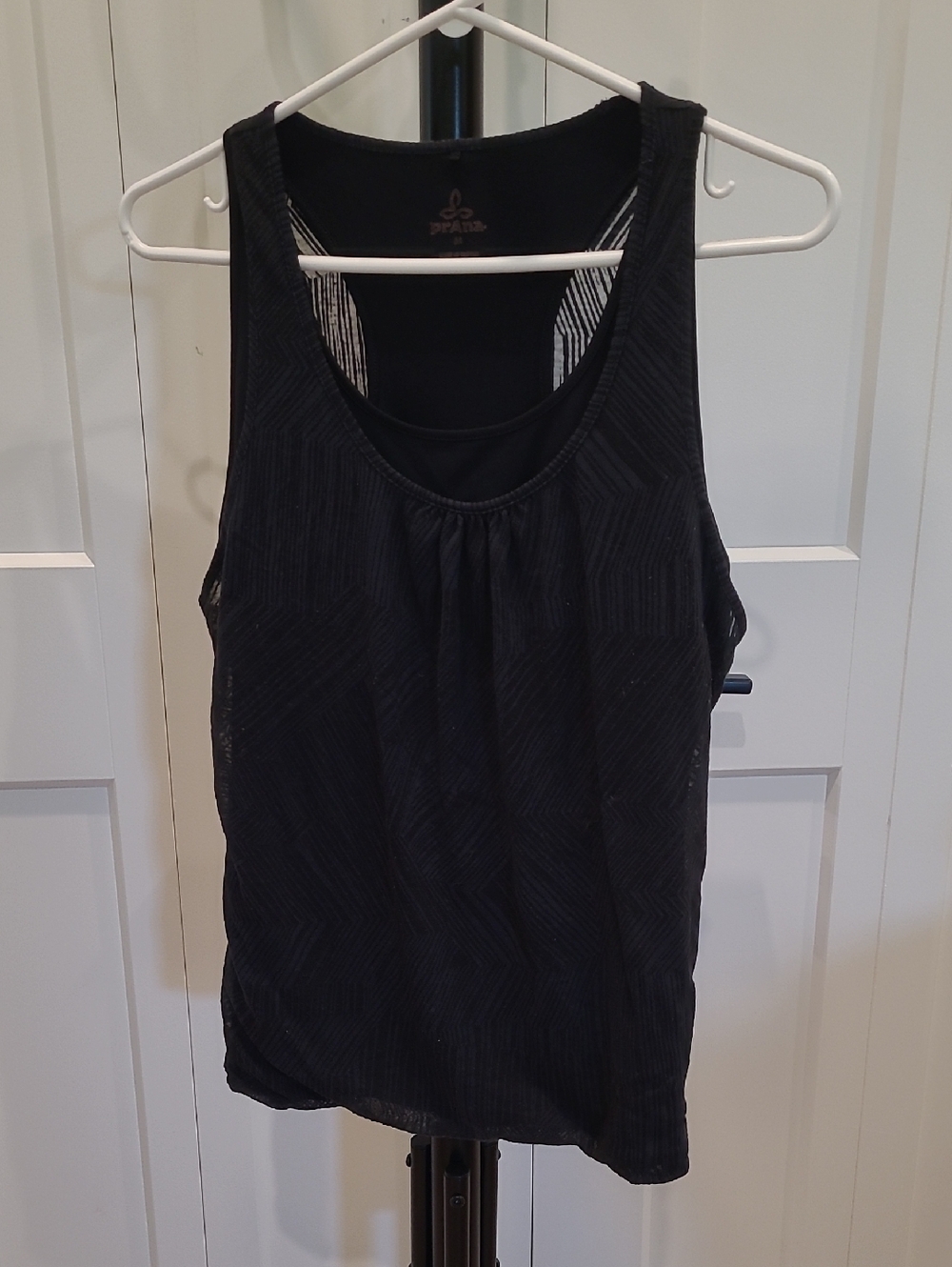 PRANA Black Textured Scoop Neck Tank